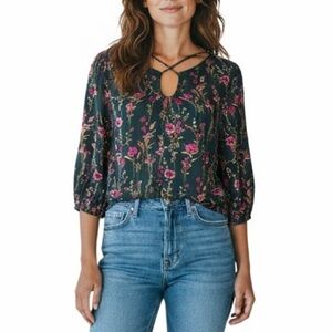 NWT Papermoon Floral Keyhole Blouse Size S